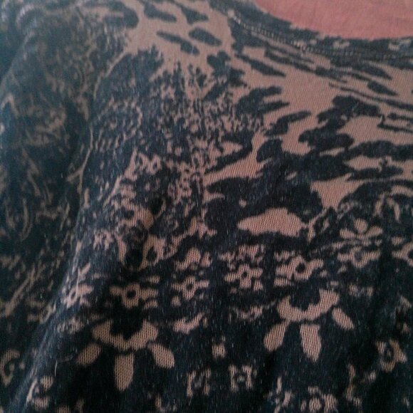 FUZZI Long Sleeve Velvet Sheer Black Burnout Mesh Designer Top Blouse | Size M - Picture 3 of 6